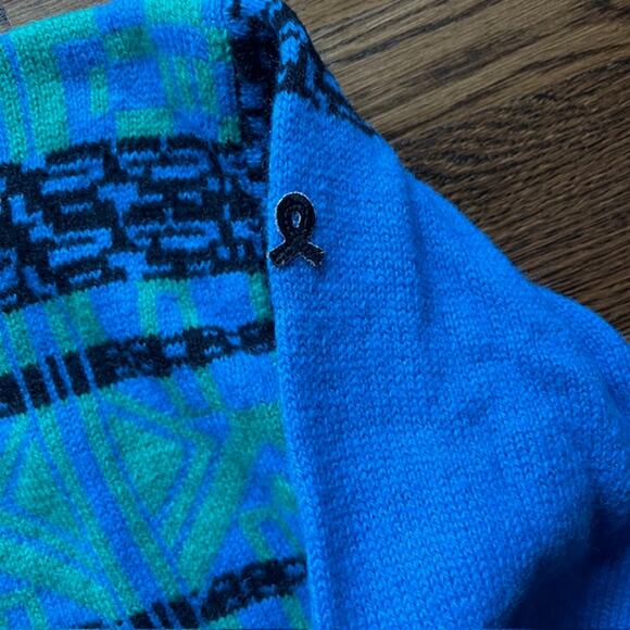 VTG 80s Demetre Pure Wool Crewneck Ski Sweater Mens L Fair Isle Geometric Blue - Picture 7 of 10